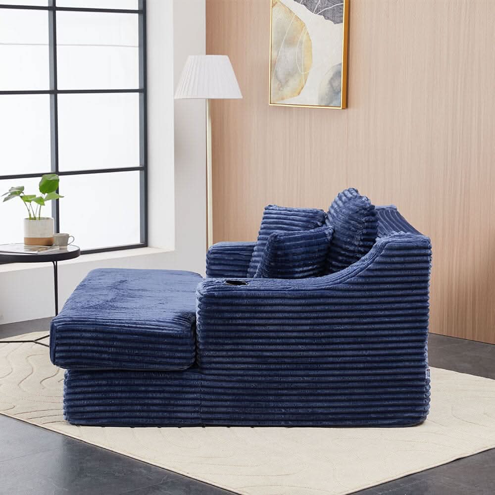 Convertible Sofa Bed with Corduroy Upholstery Cup Holder and Cushions