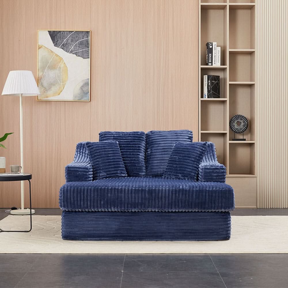 Convertible Sofa Bed with Corduroy Upholstery Cup Holder and Cushions