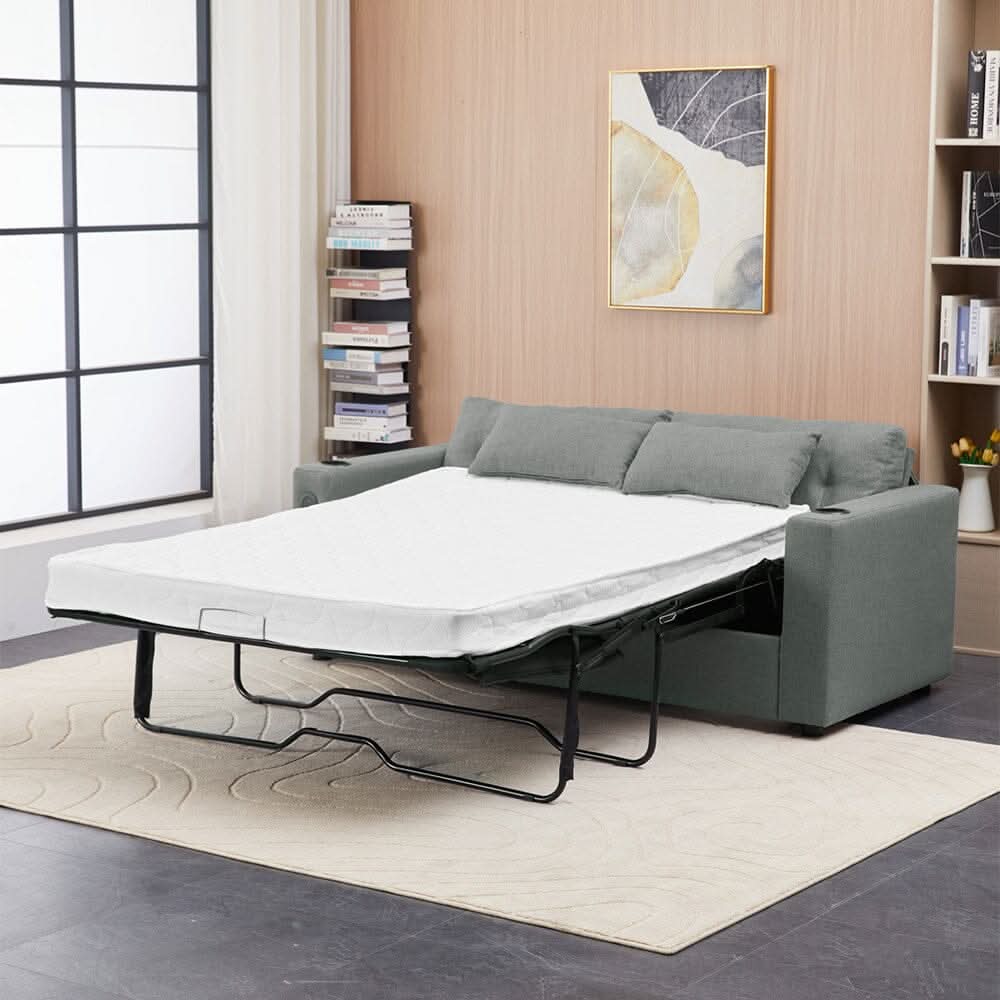 Convertible Sofa Bed with Cup Holders USB Port and Tufted Details