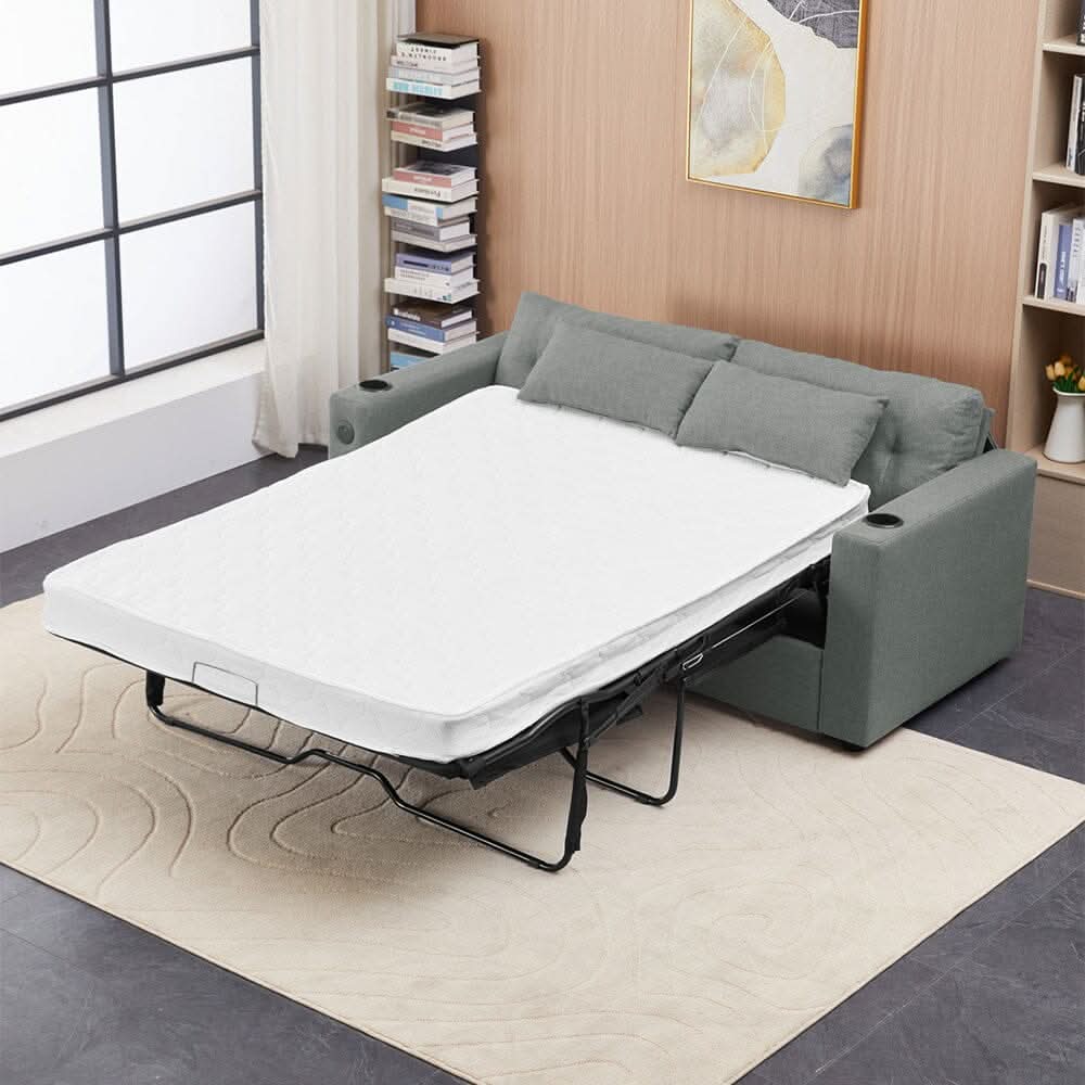 Convertible Sofa Bed with Cup Holders USB Port and Tufted Details