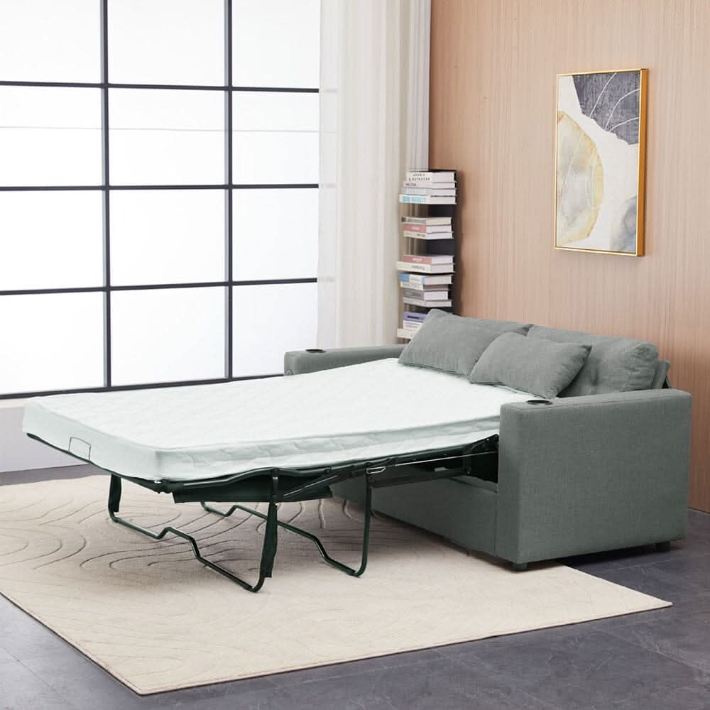 Convertible Sofa Bed with Cup Holders USB Port and Tufted Details