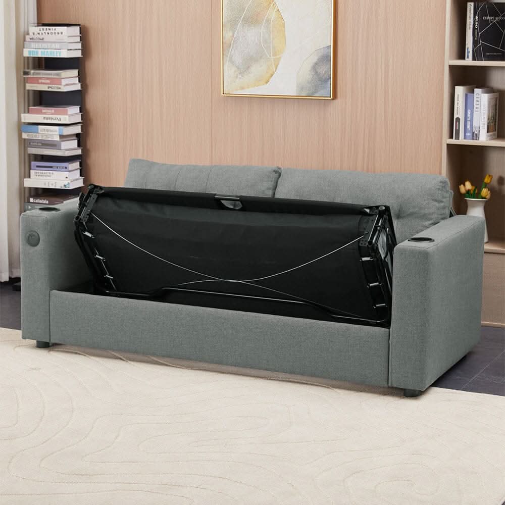 Convertible Sofa Bed with Cup Holders USB Port and Tufted Details
