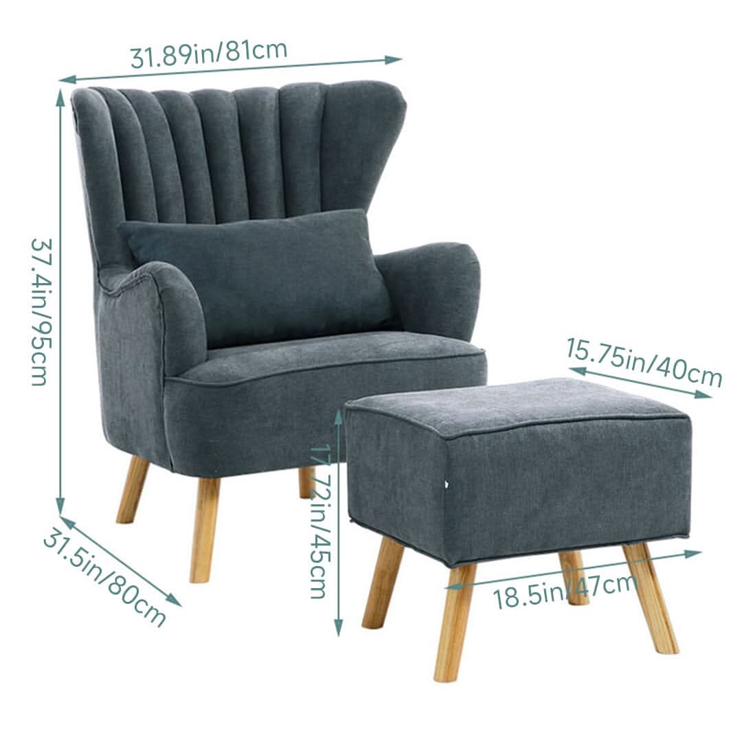 Navy Grey Fleece Accent Chair with Ottoman & Cushion
