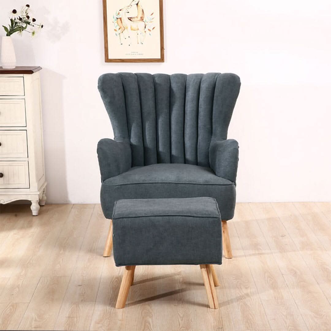 Navy Grey Fleece Accent Chair with Ottoman & Cushion