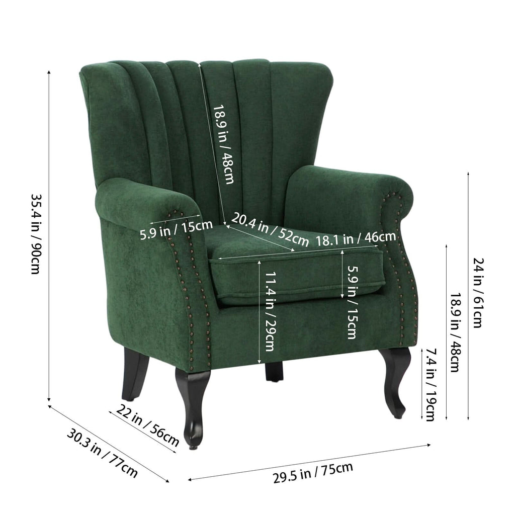 Chenille Accent Chair with European Curved Legs and Nailhead Trim