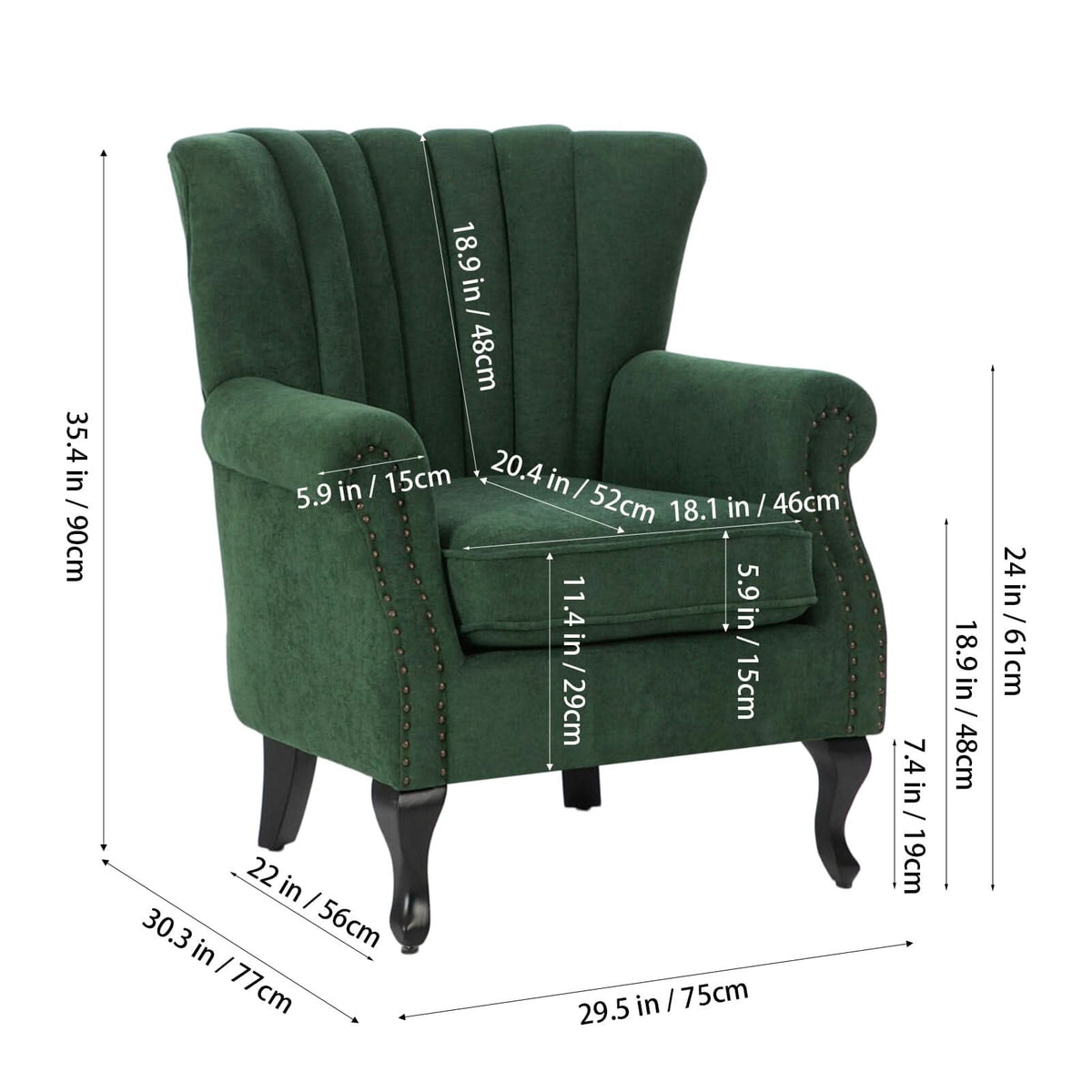 Chenille Accent Chair with European Curved Legs and Nailhead Trim