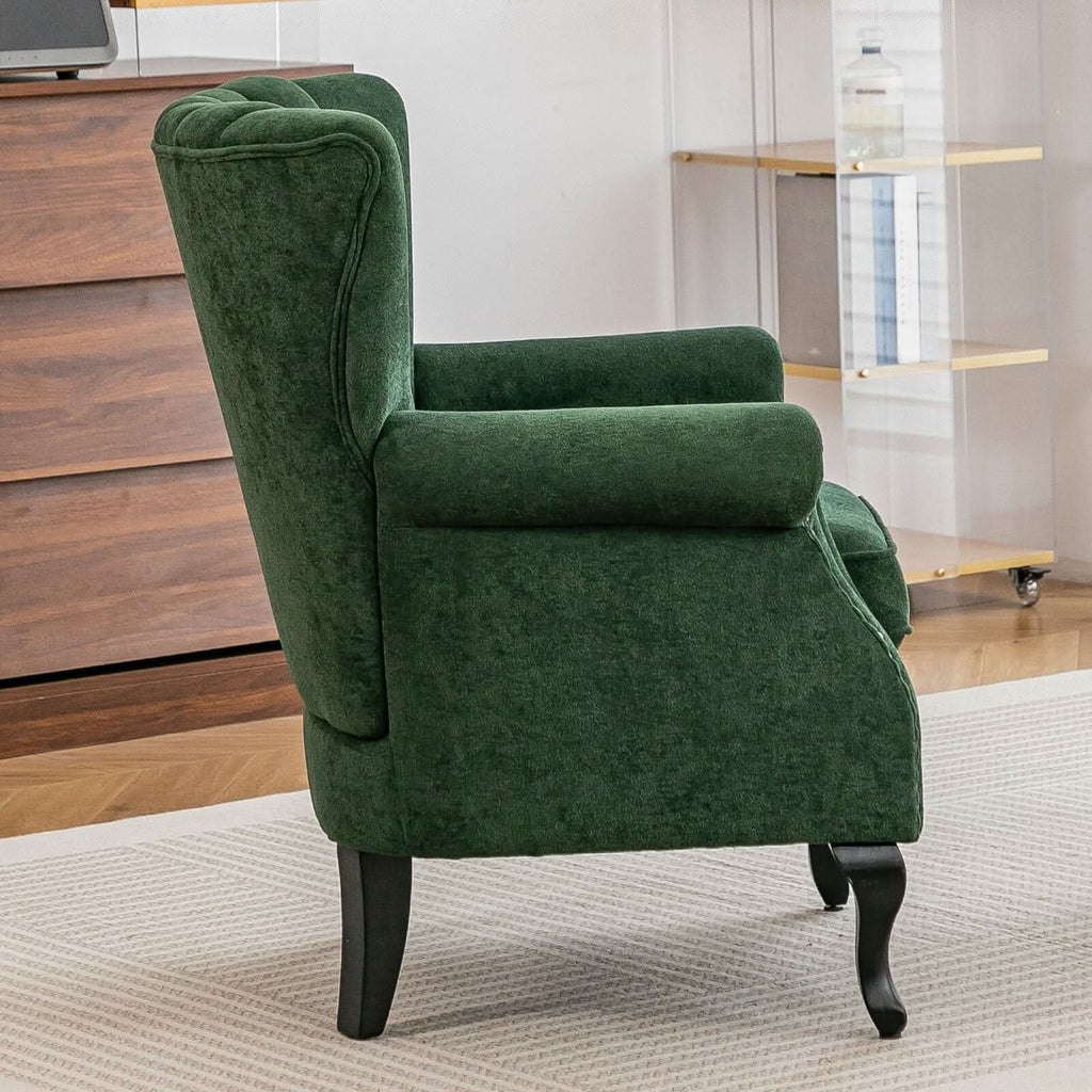 Chenille Accent Chair with European Curved Legs and Nailhead Trim