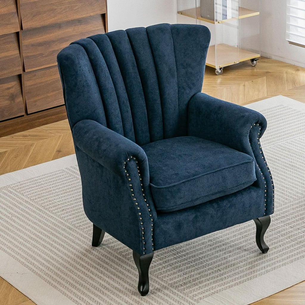 Chenille Accent Chair with European Curved Legs and Nailhead Trim