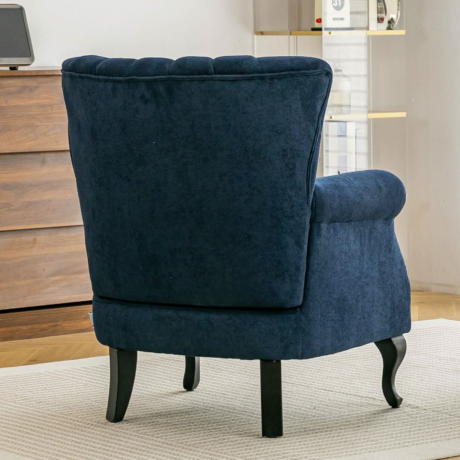 Chenille Accent Chair with European Curved Legs and Nailhead Trim