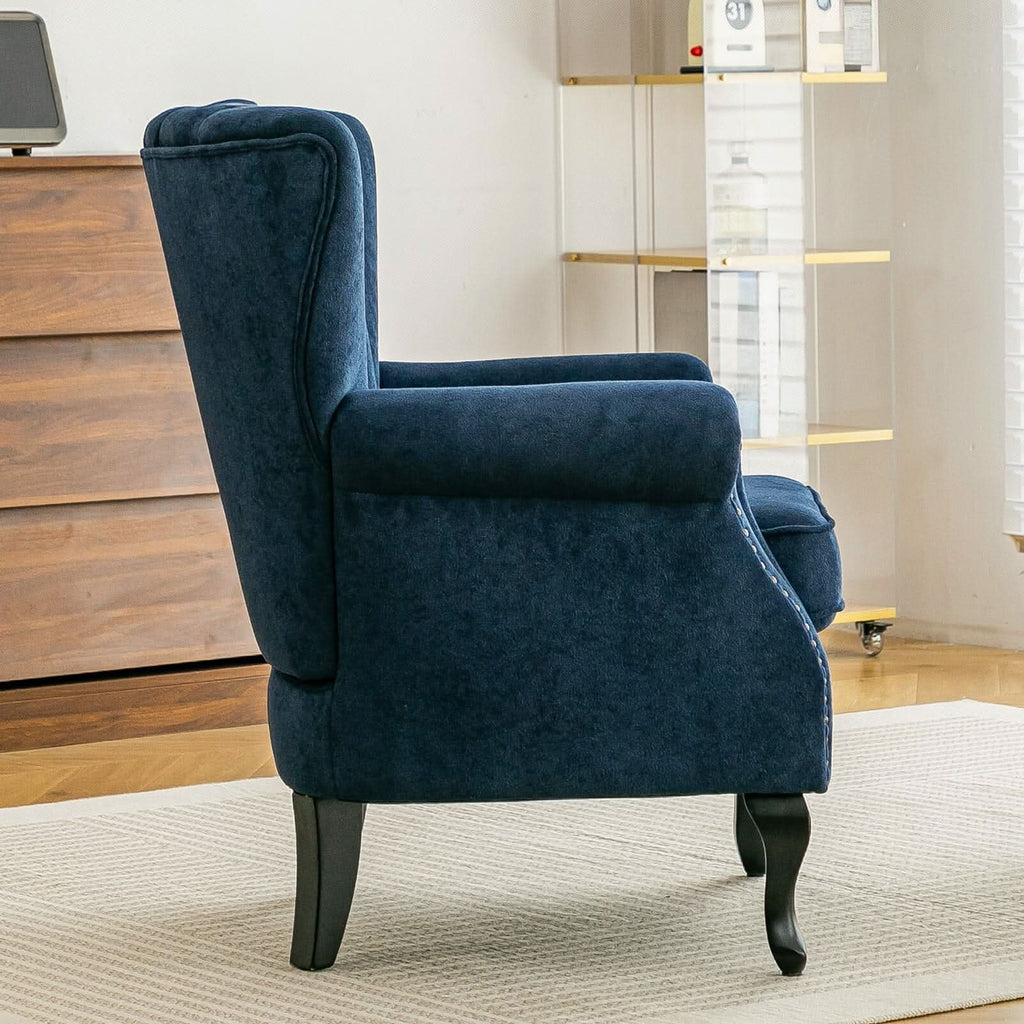 Chenille Accent Chair with European Curved Legs and Nailhead Trim