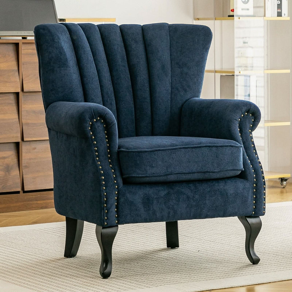 Chenille Accent Chair with European Curved Legs and Nailhead Trim