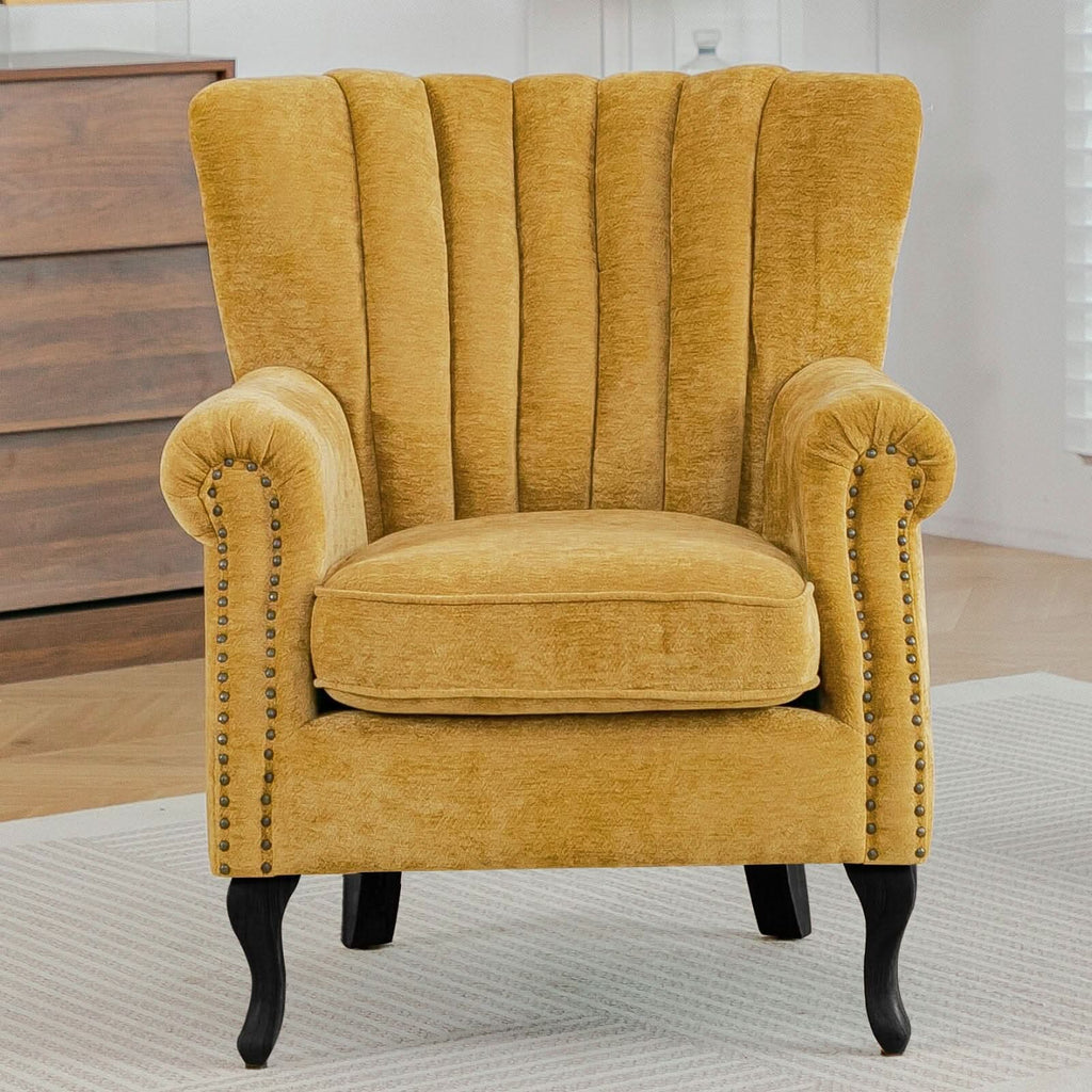 Chenille Accent Chair with European Curved Legs and Nailhead Trim