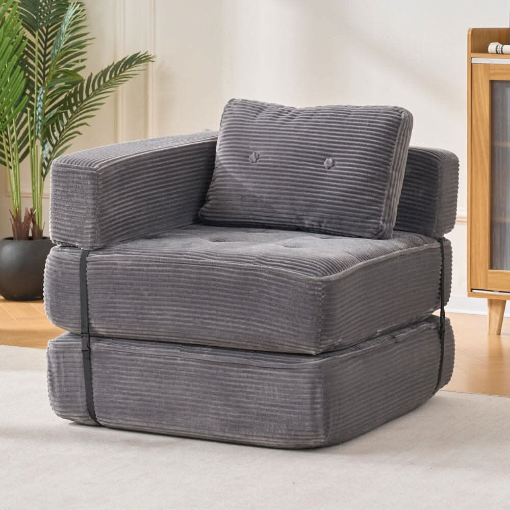 Corduroy Accent Chair with Tufted Design and Adjustable Buckle
