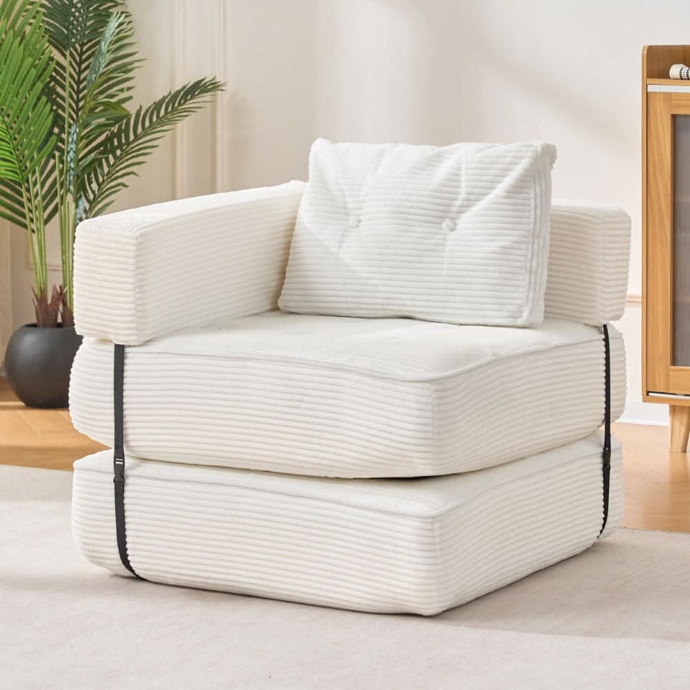 Corduroy Accent Chair with Tufted Design and Adjustable Buckle