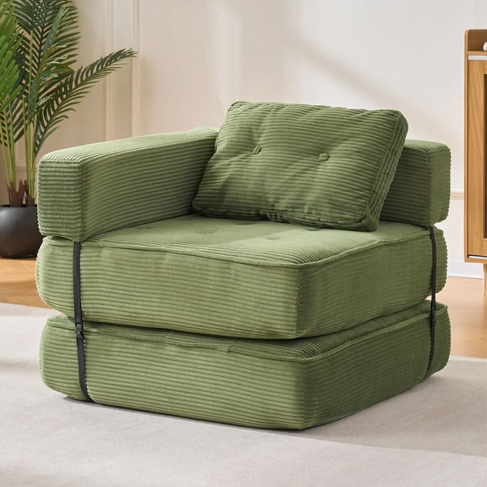 Corduroy Accent Chair with Tufted Design and Adjustable Buckle