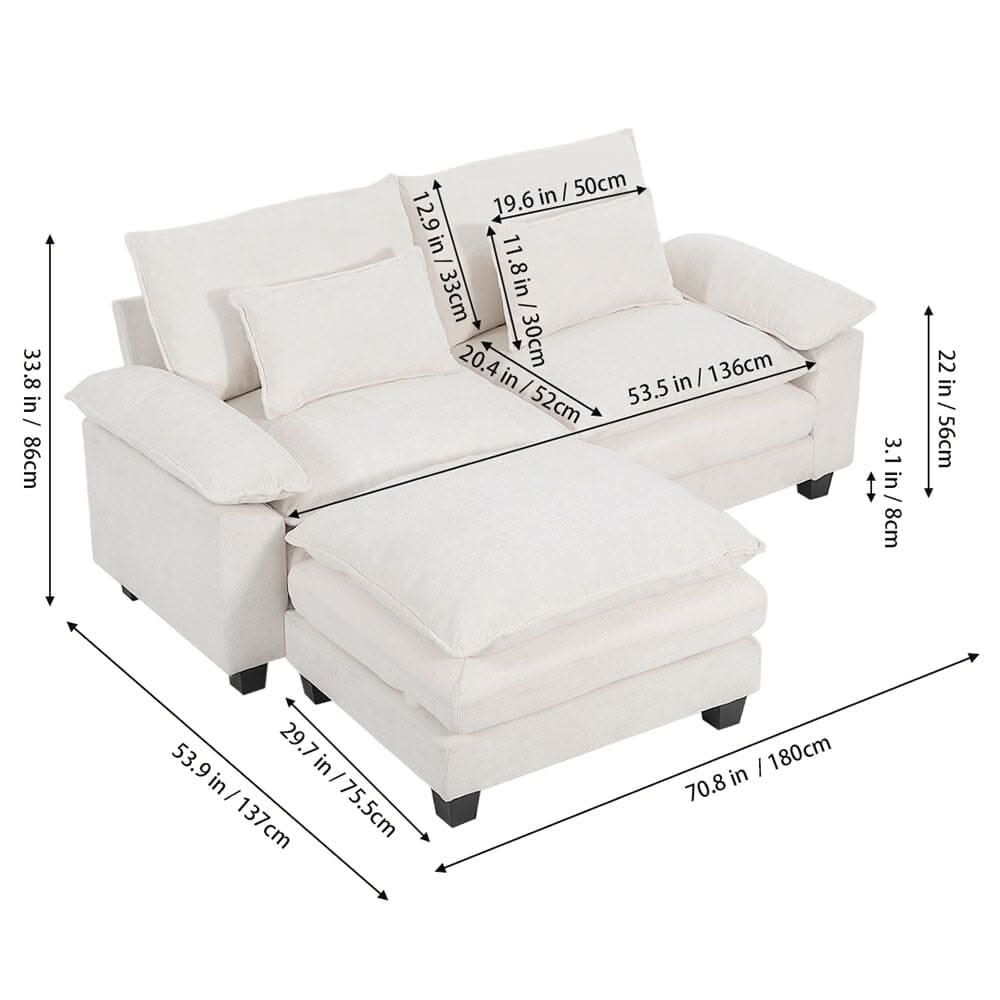 Chenille 2-Seater Modular Sofa with Ottoman and Plush Cushions