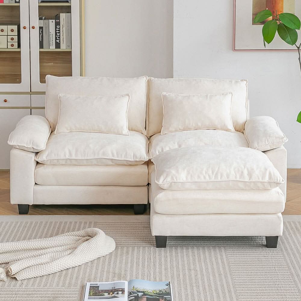 Chenille 2-Seater Modular Sofa with Ottoman and Plush Cushions