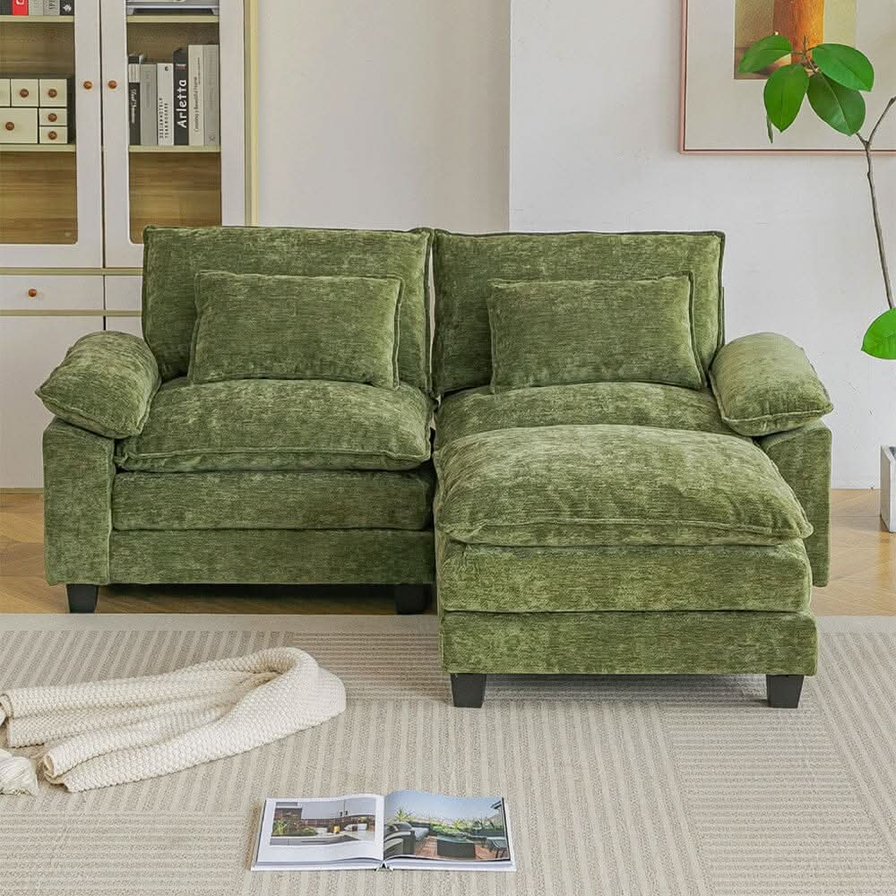 Chenille 2-Seater Modular Sofa with Ottoman and Plush Cushions