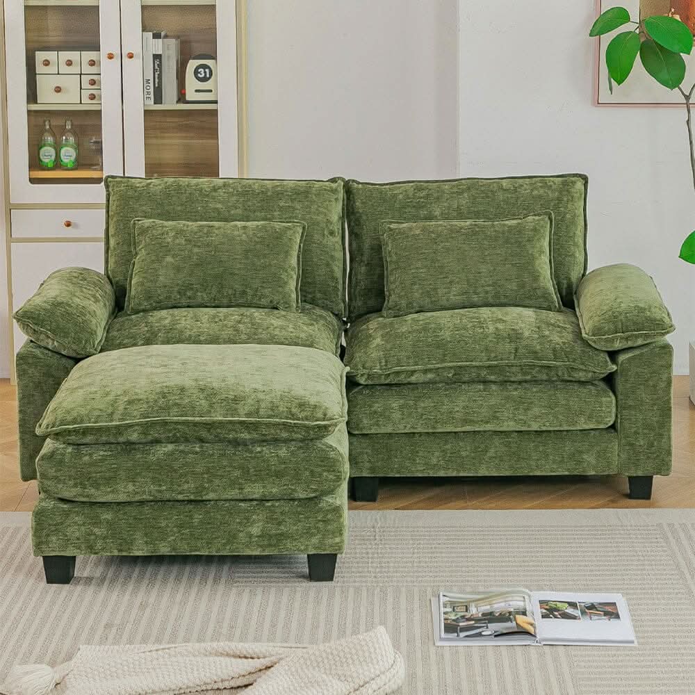 Chenille 2-Seater Modular Sofa with Ottoman and Plush Cushions