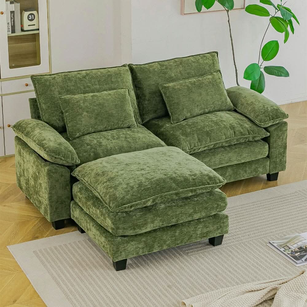 Chenille 2-Seater Modular Sofa with Ottoman and Plush Cushions