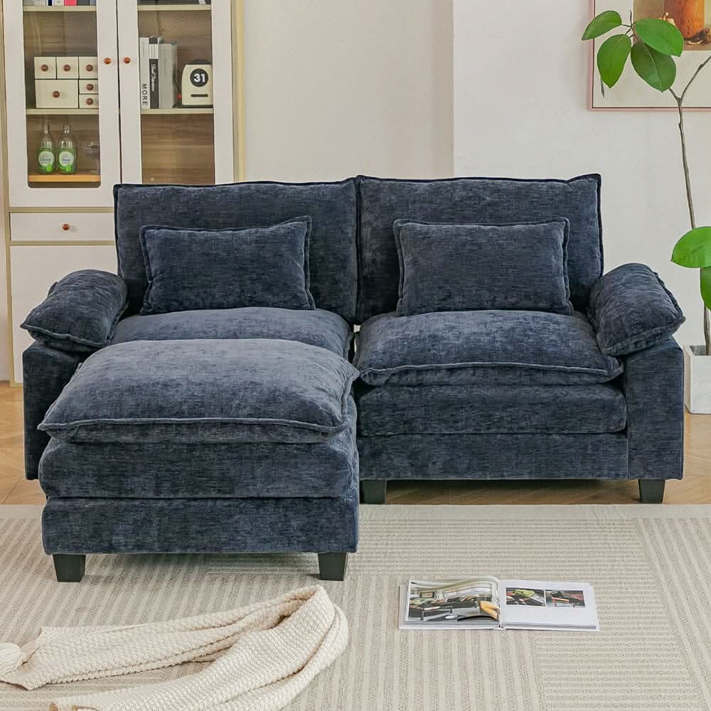 Chenille 2-Seater Modular Sofa with Ottoman and Plush Cushions