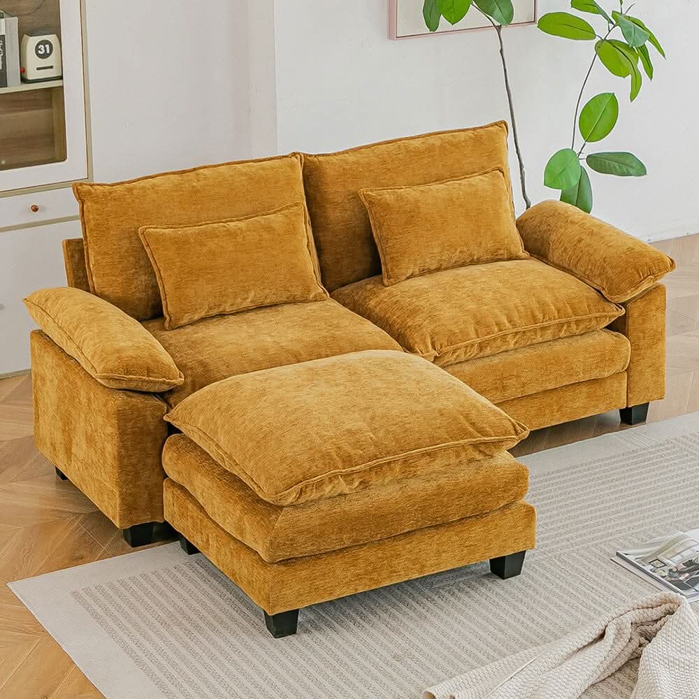 Chenille 2-Seater Modular Sofa with Ottoman and Plush Cushions