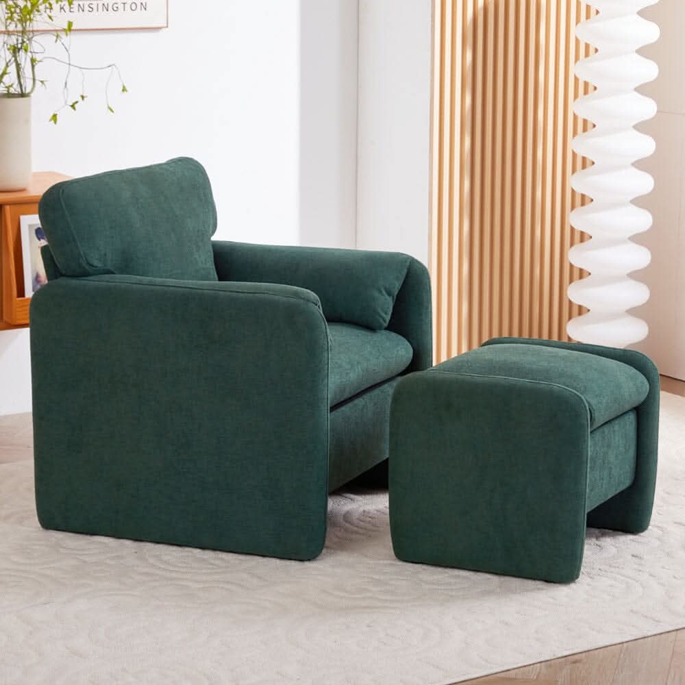 Chenille Single Sofa with Ottoman Adjustable Foot Nails Compact UK Design
