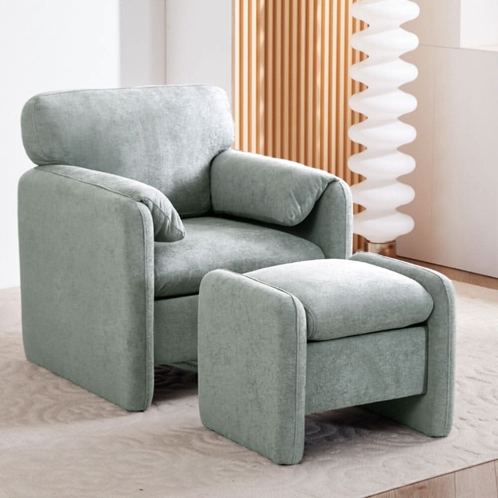 Chenille Single Sofa with Ottoman Adjustable Foot Nails Compact UK Design