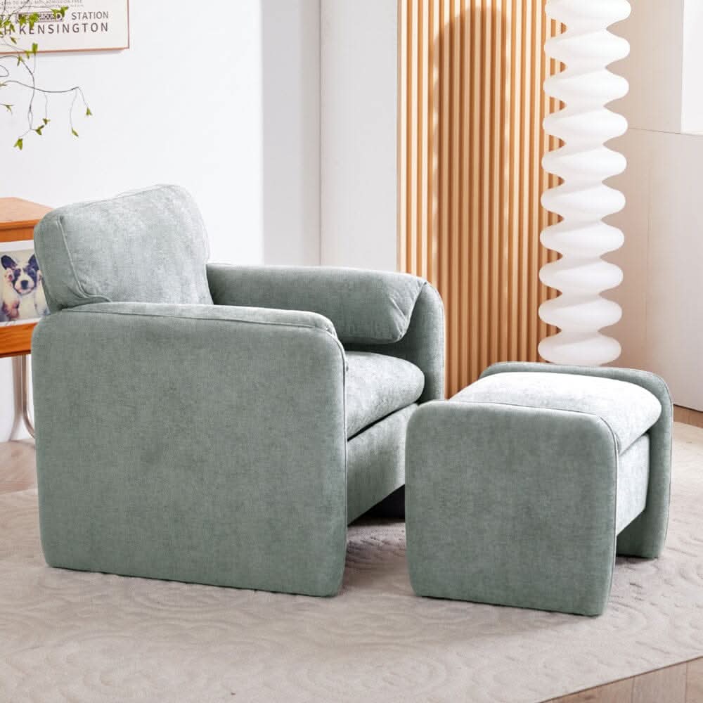 Chenille Single Sofa with Ottoman Adjustable Foot Nails Compact UK Design