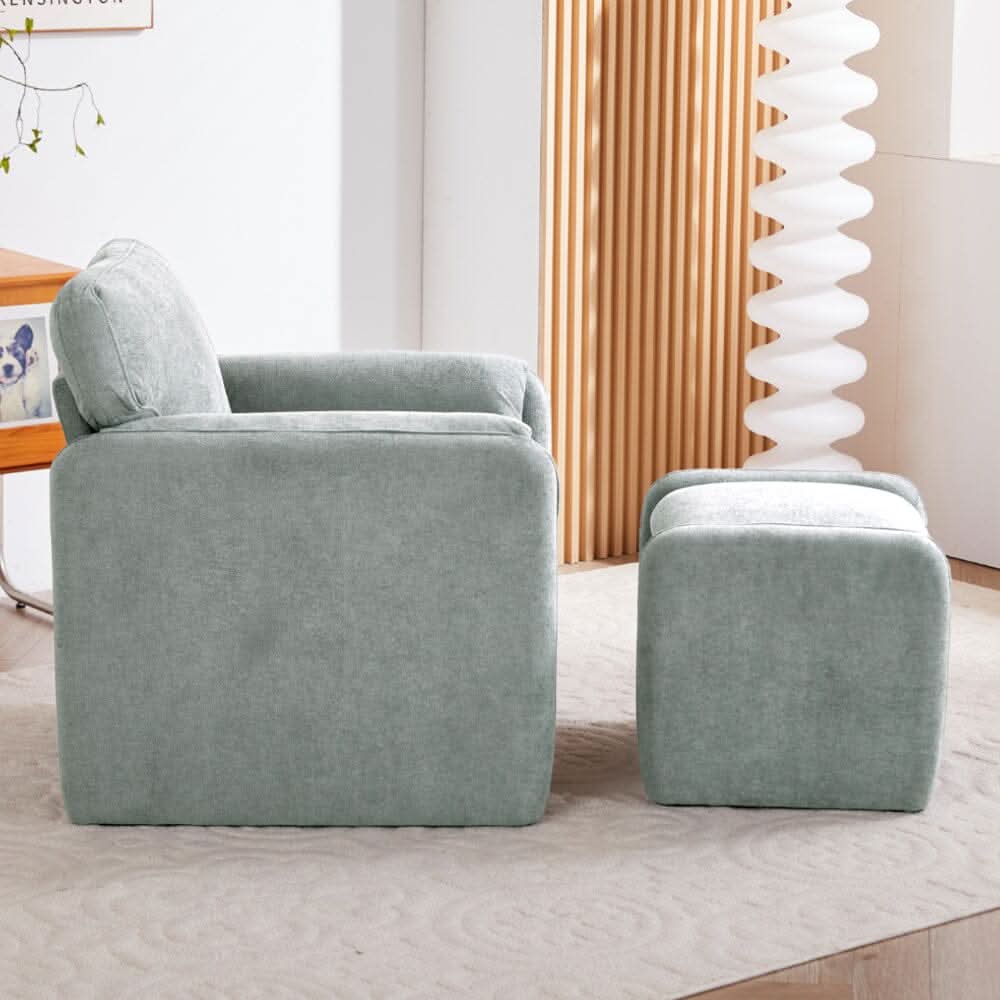 Chenille Single Sofa with Ottoman Adjustable Foot Nails Compact UK Design