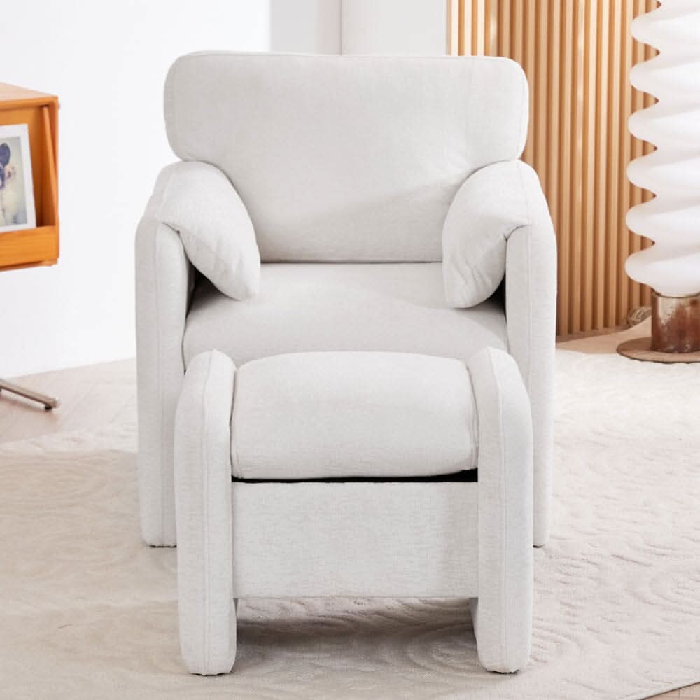 Chenille Single Sofa with Ottoman Adjustable Foot Nails Compact UK Design