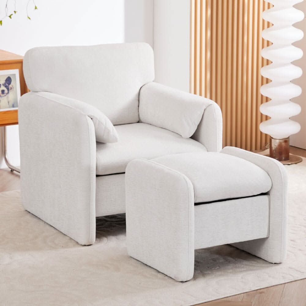 Chenille Single Sofa with Ottoman Adjustable Foot Nails Compact UK Design
