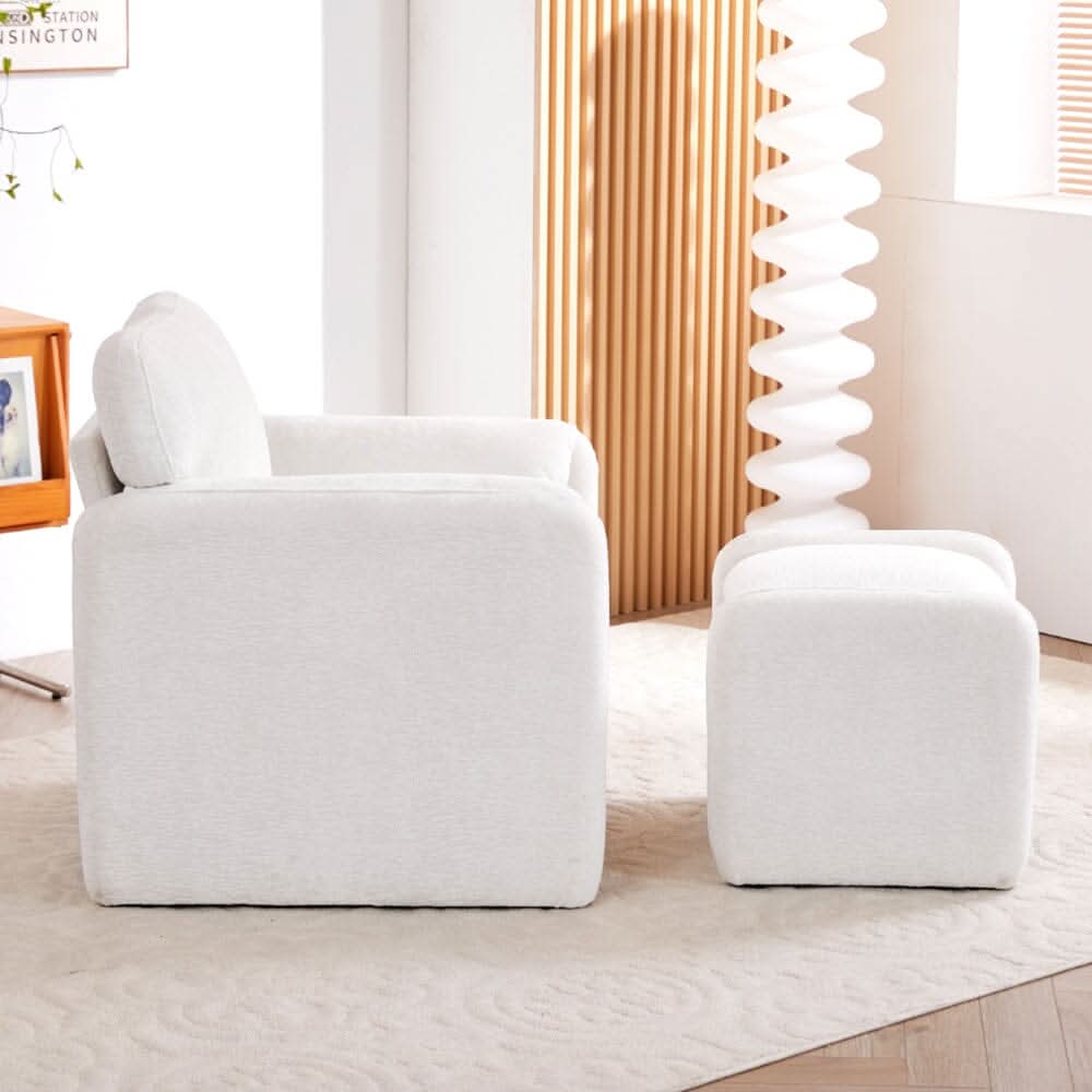 Chenille Single Sofa with Ottoman Adjustable Foot Nails Compact UK Design