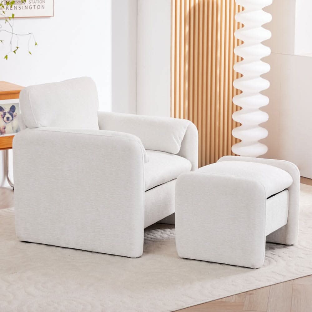 Chenille Single Sofa with Ottoman Adjustable Foot Nails Compact UK Design