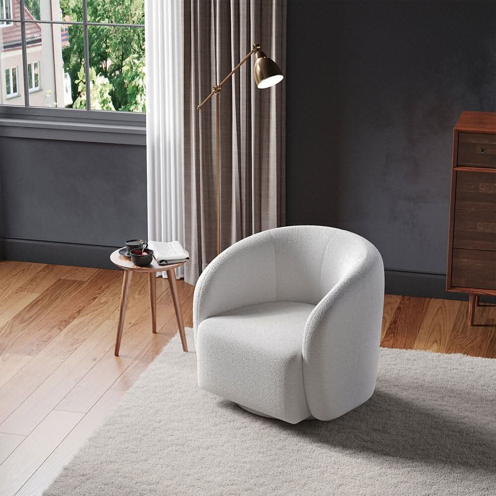Curved Teddy Fleece Swivel Accent Chair