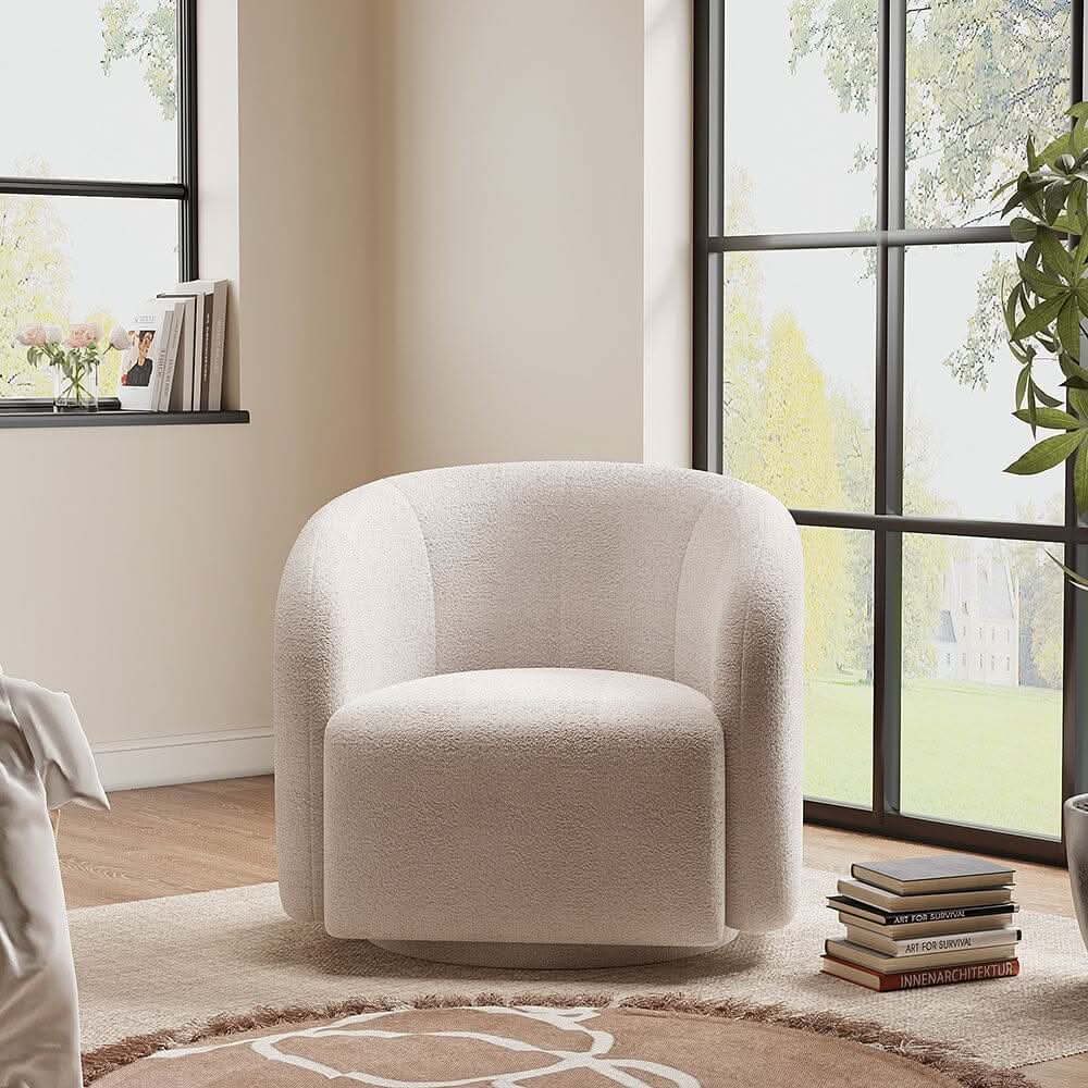 Curved Teddy Fleece Swivel Accent Chair