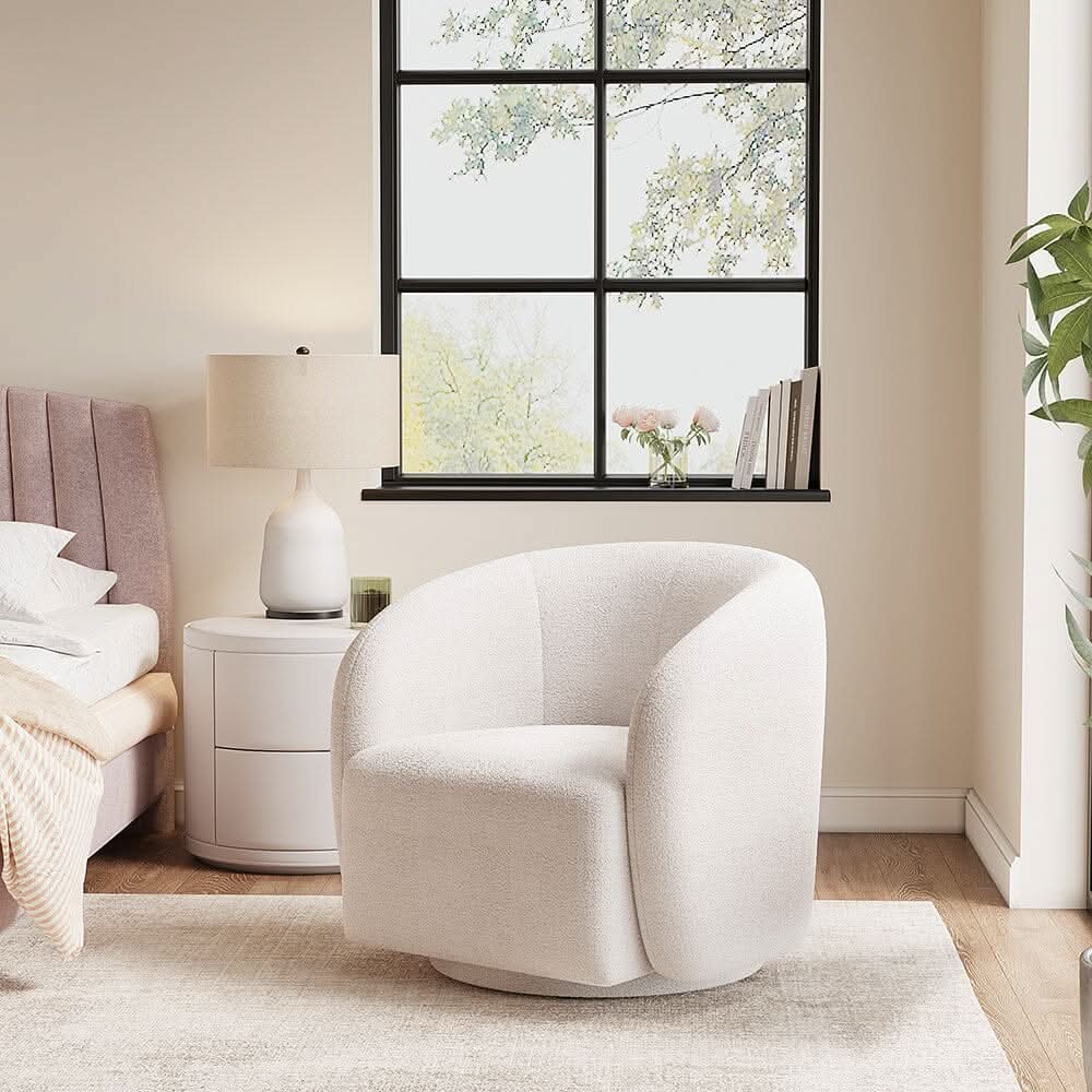 Curved Teddy Fleece Swivel Accent Chair