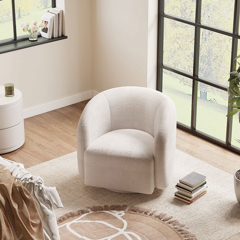 Curved Teddy Fleece Swivel Accent Chair