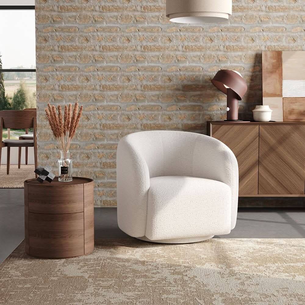 Curved Teddy Fleece Swivel Accent Chair