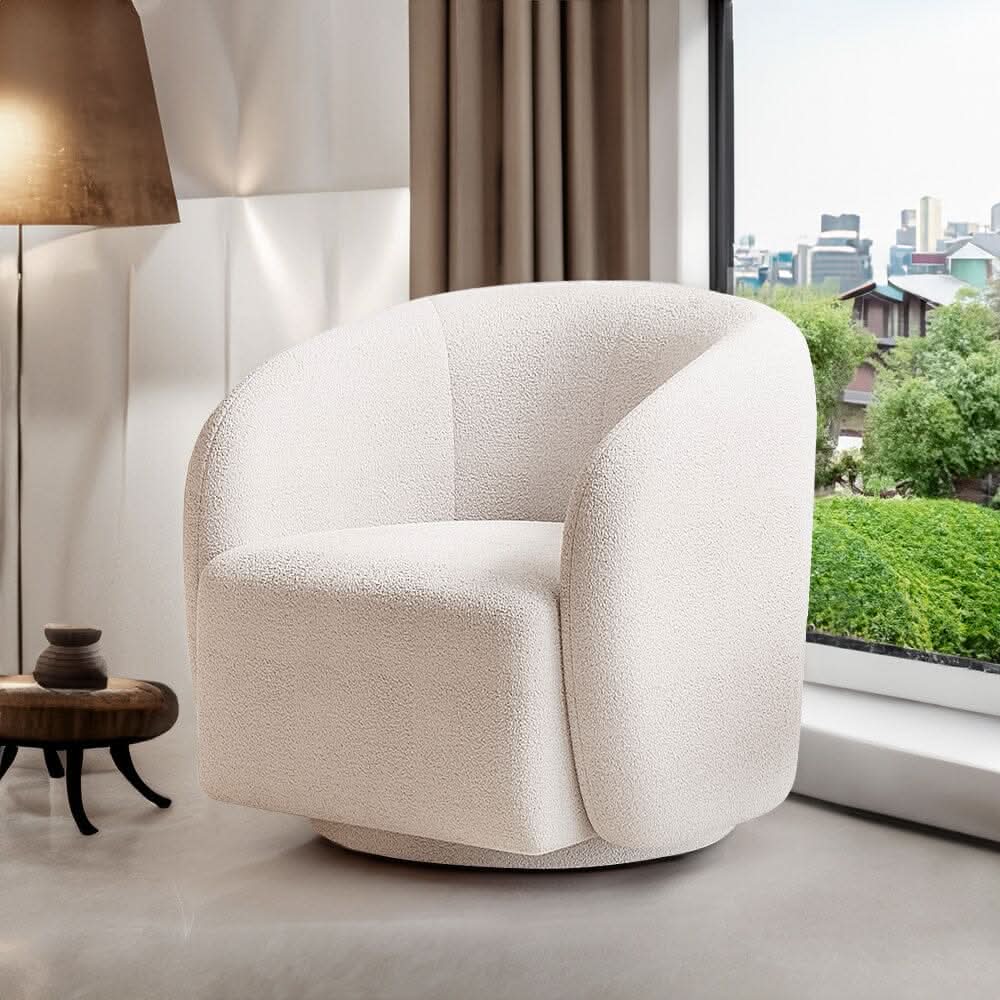 Curved Teddy Fleece Swivel Accent Chair