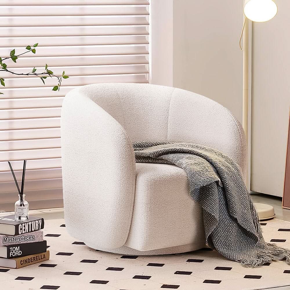 Curved Teddy Fleece Swivel Accent Chair