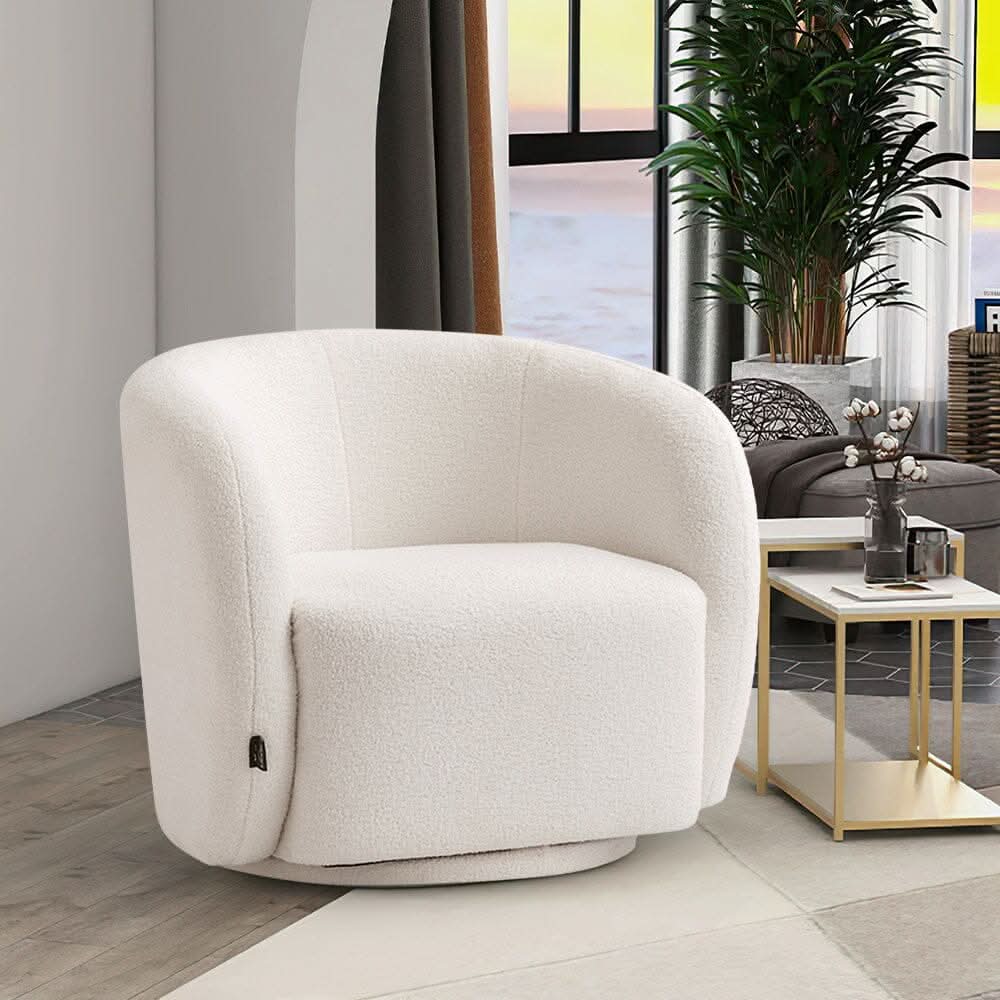 Curved Teddy Fleece Swivel Accent Chair