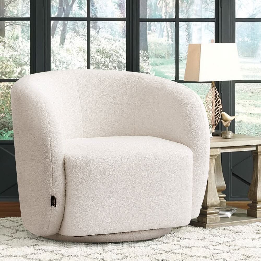 Curved Teddy Fleece Swivel Accent Chair