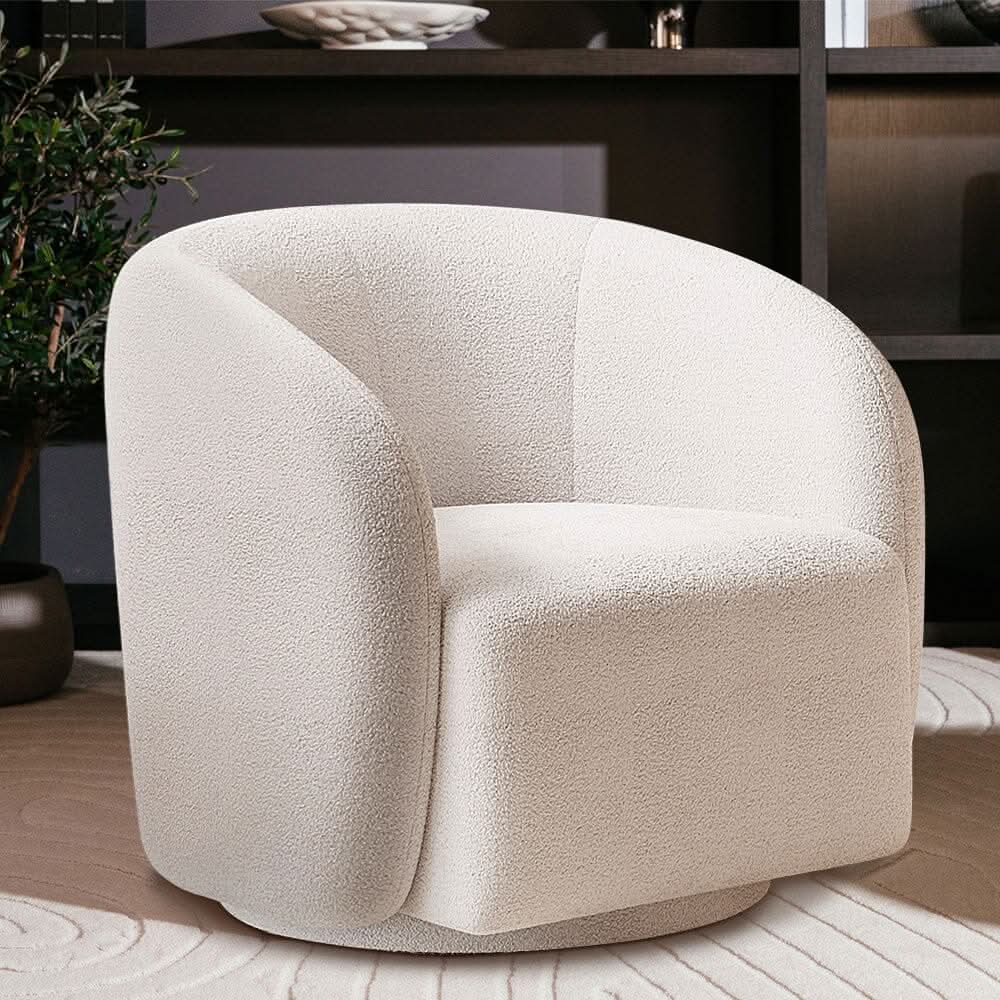 Curved Teddy Fleece Swivel Accent Chair