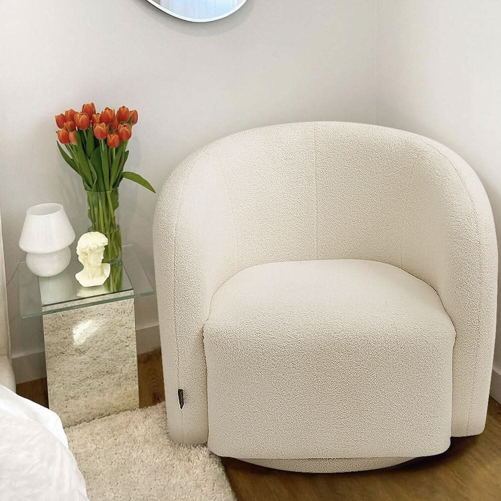 Curved Teddy Fleece Swivel Accent Chair