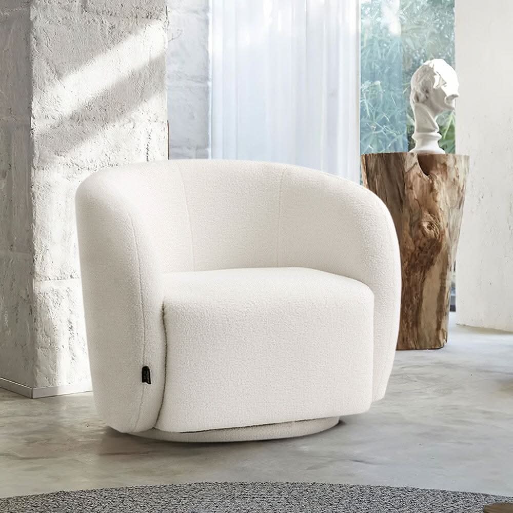 Curved Teddy Fleece Swivel Accent Chair