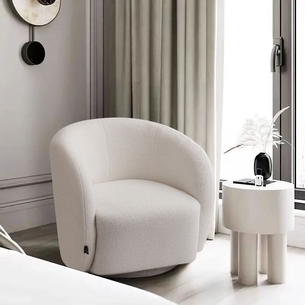 Curved Teddy Fleece Swivel Accent Chair