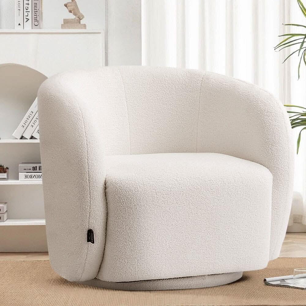 Curved Teddy Fleece Swivel Accent Chair