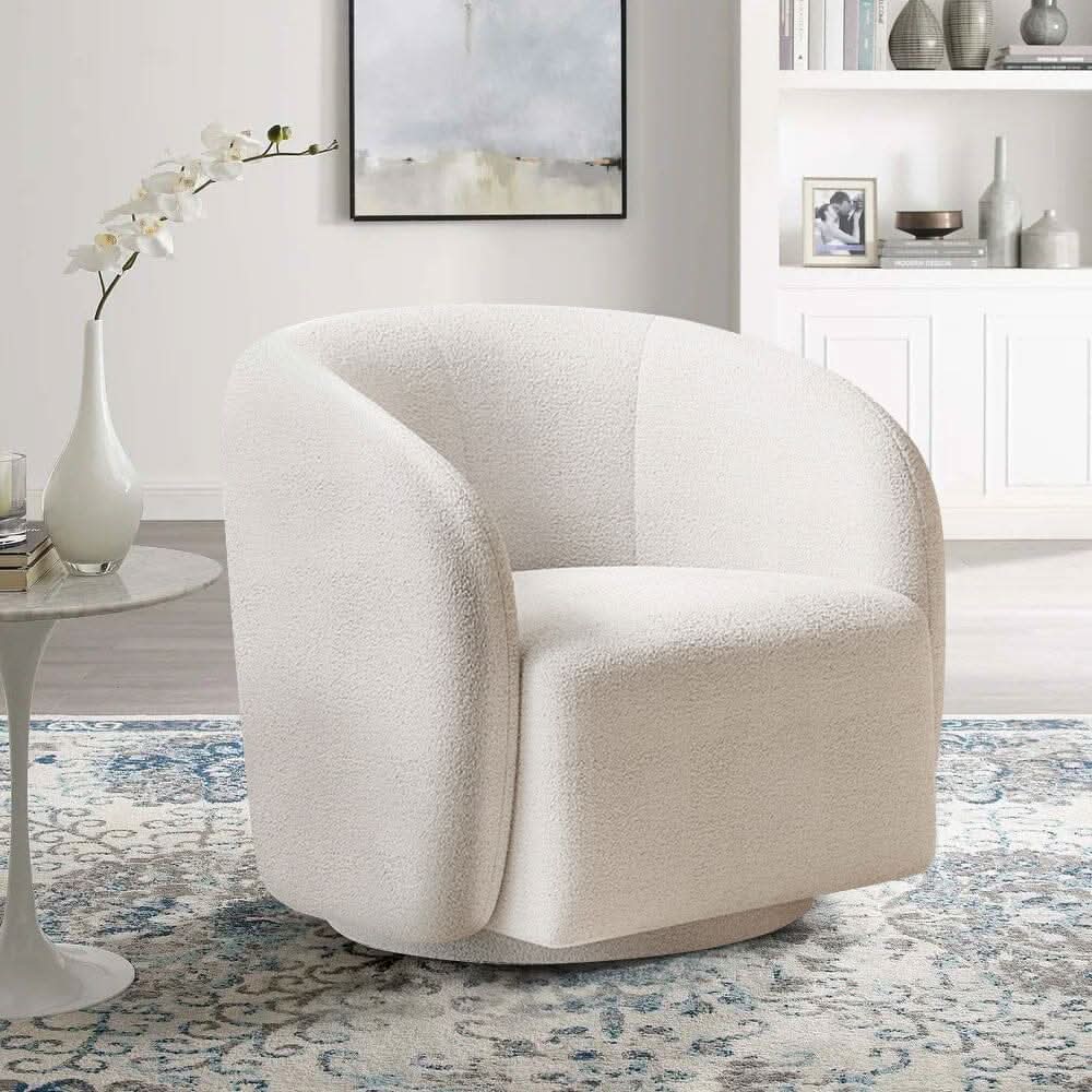 Curved Teddy Fleece Swivel Accent Chair