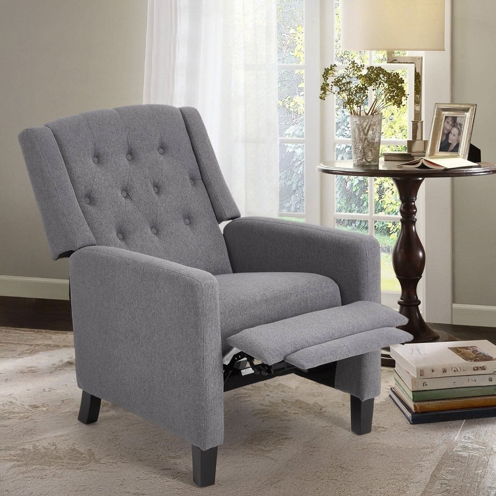 Single Recliner Sofa Chair Adjustable 140° Grey Fine Linen Wood Legs